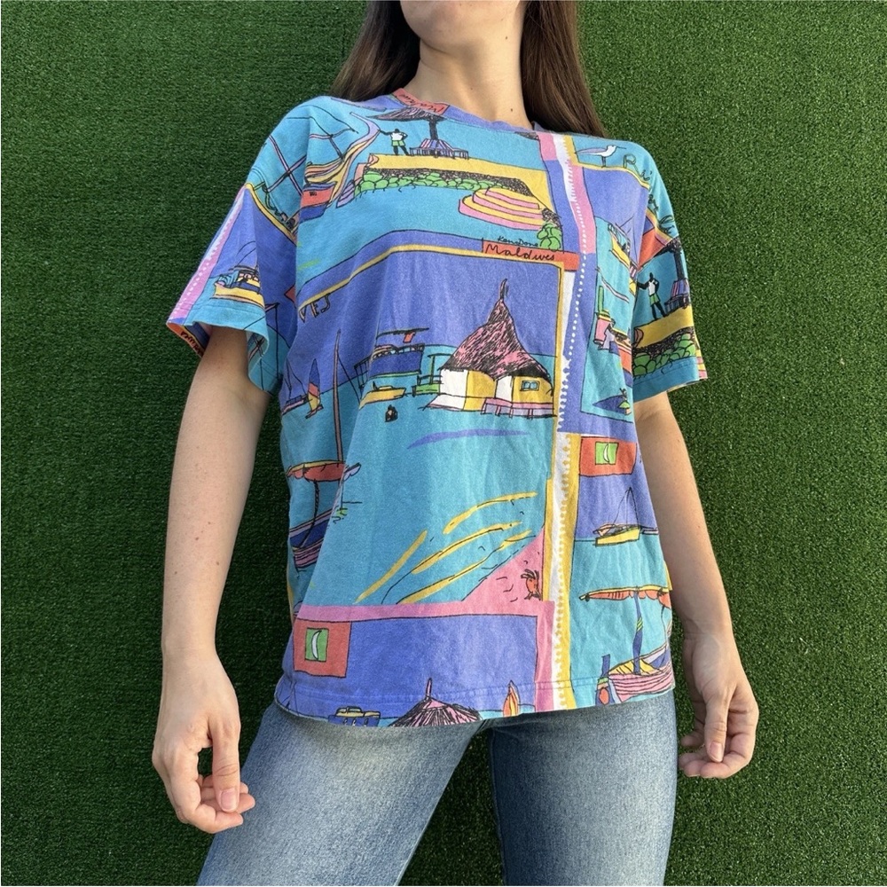 Vintage Ken Done Tee All Over Print T-Shirt Australia Pop Art Maldives Sz Small